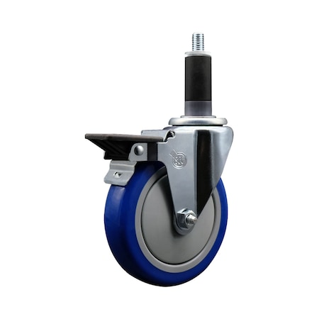 Service Caster 5'' Blue Poly Swivel 1-1/8'' Expanding Stem Caster with Brake SCC-EX20S514-PPUB-BLUE-PLB-118